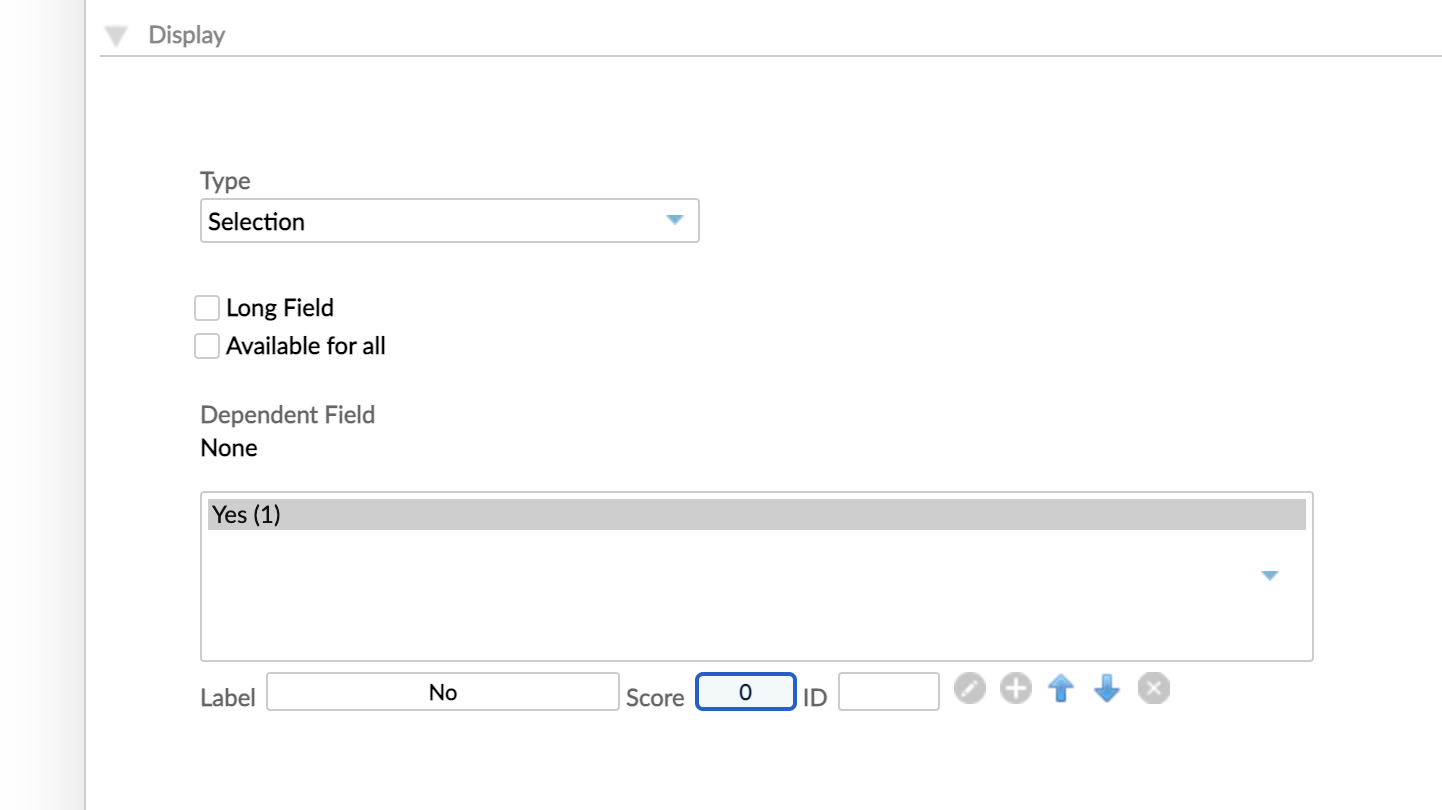 Selection custom field with option Yes/No and score